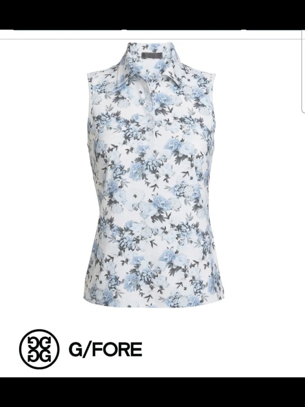 G/FORE Women's Sleeveless Floral Polo - Light Blue/White